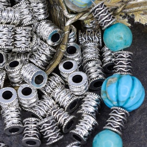 Antique Silver Ripple Cylinder Bead - Large Hole Spacer Bead - Silver Metal Bead - Jewelry Findings - Qty 18