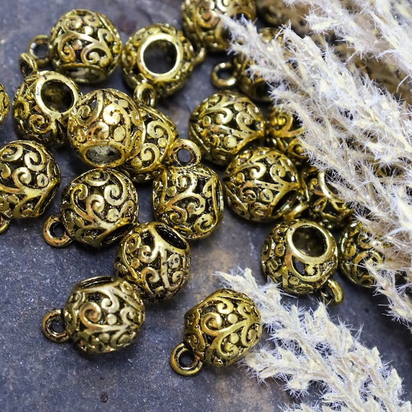 20 Floral Swirl Bail Beads, Gold Bail Beads, Pendant Bail Spacer Bead, Gold Spacer Bead