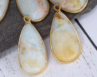 Natural Amazonite Pendants Wrapped in Brass, Teardrop Pendant Jewelry, Stone Pendant Jewelry, 33mm