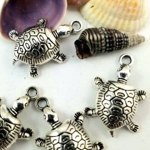 6 Charms turtle silver tortoise pendants zipper pulls 22mm 14mm