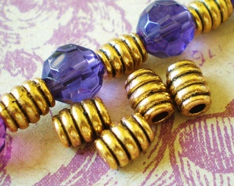 30 gold ribbed metal beads 5.5mm 7mm 2mm