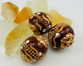 metal beads white metal 5 Kashmiri beads jewelry beads brown blue 16 mm