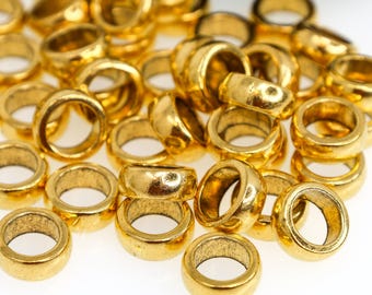 Large Hole Gold Spacer Beads, Antique Gold Rondelle Beads, 11x5mm Metal Beads, European Style Beads