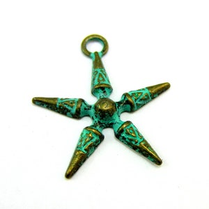 6 Antique bronze star charms constellation jewelry findings 28mm x 25mm green patina finish