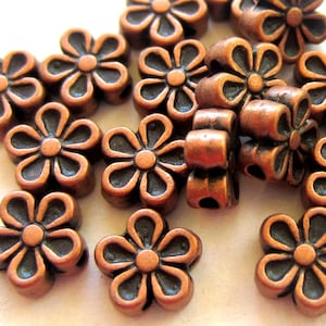 24 Red copper beads spacers antique copper flower beads  lead nickel free  7mm