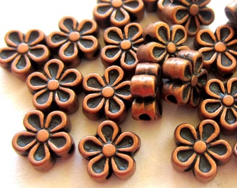 24 Red copper beads spacers antique copper flower beads  lead nickel free  7mm