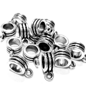 24 Bead hangers antique silver charm hangers 13mm x 8mm silver bail beads HP1686-037-M2