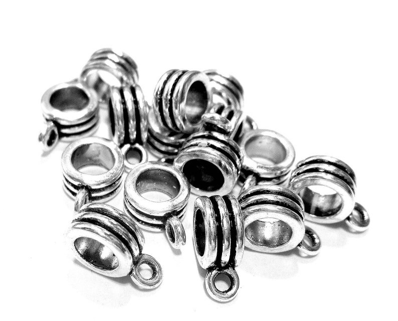 25 Bead Hangers Antique Silver Charm Hangers 13mm X 8mm Silver Etsy