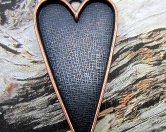 3 Copper heart pendant bezel resin tray large heart charm copper bezel tray skinny heart finding blanks 53mm x 30mm HP 251Y