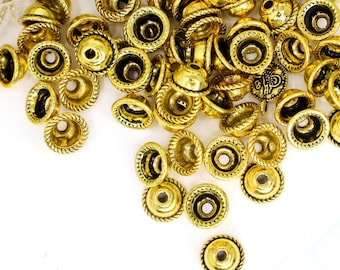Antique Gold Bead Caps, 8mm Simple Round Spacer Caps for Jewelry Making, Qty: 30
