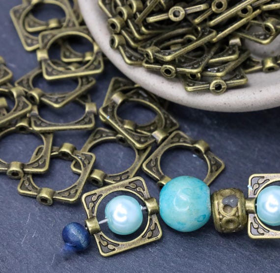 Square bronze Bead Frames   Lead Free  Cadmium Free  Antique bronze connectors bead cage 16x14x3mm Qty 24