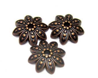 Golden Plated Flower Alloy Enamel Bead Caps