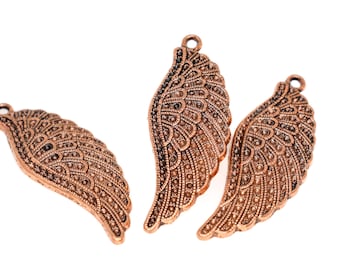 Angel Wing Pendant, Guardian Wing Charm, Antique Copper Filigree Pendant, Protection Symbol
