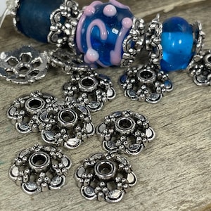 24 Silver Floral Bead caps antique silver jewelry making supplies, bead caps flower bead caps, 13.5mm