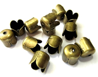 Tapas de cuentas de bronce antiguo, tapas de cuentas de pétalos para joyería, suministros de joyería para bricolaje, 8 mm x 6 mm, cantidad 40