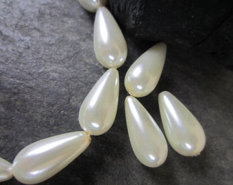 Ivory Pearl Beads,  glass pearl teardrops jewelry making glass beads 8mm x 17mm wedding supplies, 1Strand