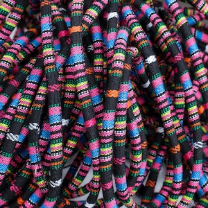 Mixed Color Ethnic Cotton Cord, Black Textile Wrap Cord, Patterned Cotton Cord 6mm, 1 Yard
