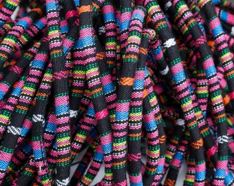 Mixed Color Ethnic Cotton Cord, Black Textile Wrap Cord, Patterned Cotton Cord 6mm, 1 Yard