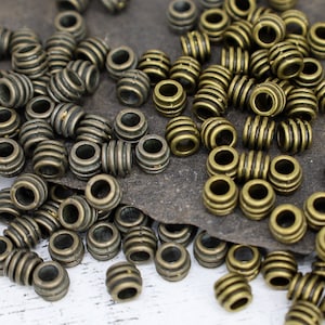 Light and Dark Bronze Large Hole Ribbed Barrel Spacer Beads - Bronze Metal Spacer Beads - Large Hole Beads - Qty 24