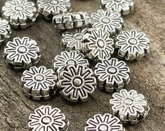 perline d'argento, perline rotonde piatte, perline a moneta, forniture per gioielli fai da te, perline in metallo argentato, perline distanziatrici in argento a doppia faccia, 6 mm x 2,5 mm, quantità 24