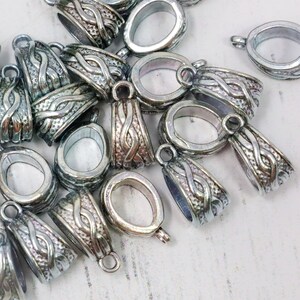 Antique Silver Trapezoid Bail Beads, Hanger Beads, Jewelry Making, Qty 18
