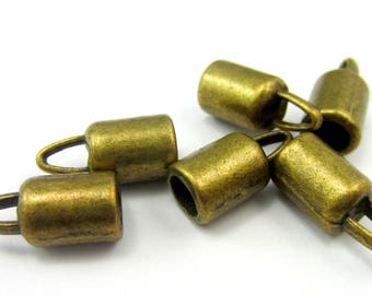 16 Cord caps Antique bronze cord ends caps bead caps barrel end caps cord end tassel caps 14mm x 6.5mm