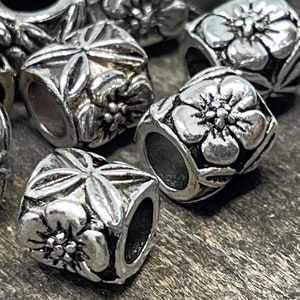 18 Metal Floral Silver Metal Spacer Beads, Large Hole Spacer Beads
