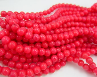 Perles de jade rose corail de 4 mm Perles de pierres précieuses rose corail Perles rondes de 15 pouces pour la fabrication de bijoux Perles de jade Mashan