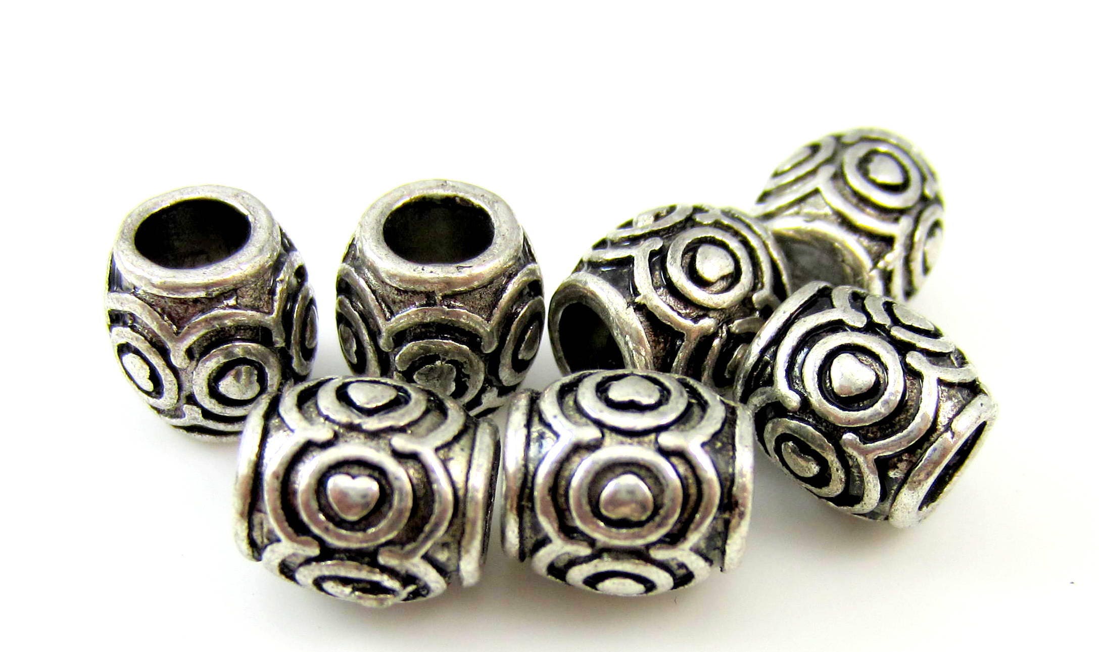 10 Antique silver beads textured metal large hole beads ethnic Etsy