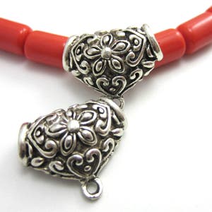 2 Antique silver Charm hangers metal bail 20mm x 25mm large hole bead pendant silver bail spacer beads pendant  jewelry bails