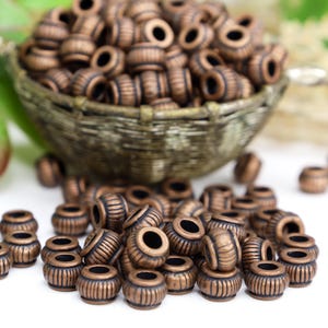 Antique Red Copper Metal Rondelle Bead, Copper Spacer Bead, Metal Jewelry Supplies, Large Hole Copper Beads - Qty 24