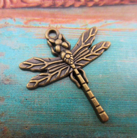 Antique bronze Dragonfly charms bug jewelry pendants craft dragonfly pendants 29mm x 32mm Qty 6