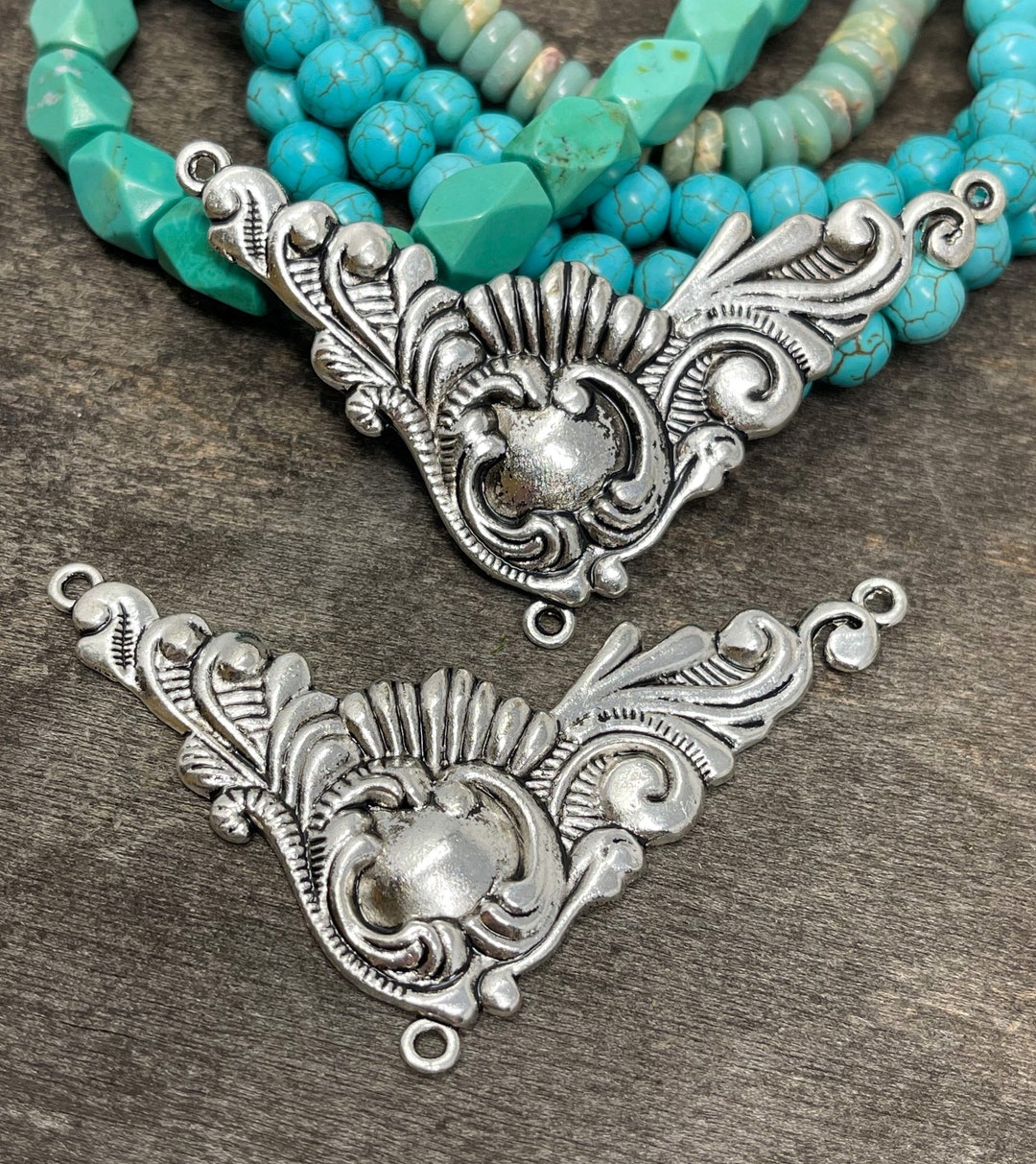 2 Antique Silver Festoon Jewelry Connector, Large Necklace Connector