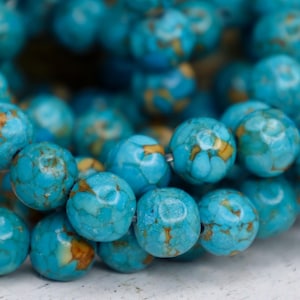 Dyed Synthetic Turquoise Bead Strands – Turquoise Beads with Gold Flecks - Round Spacer Beads - 8mm Beads - 15.5&quot; Strand