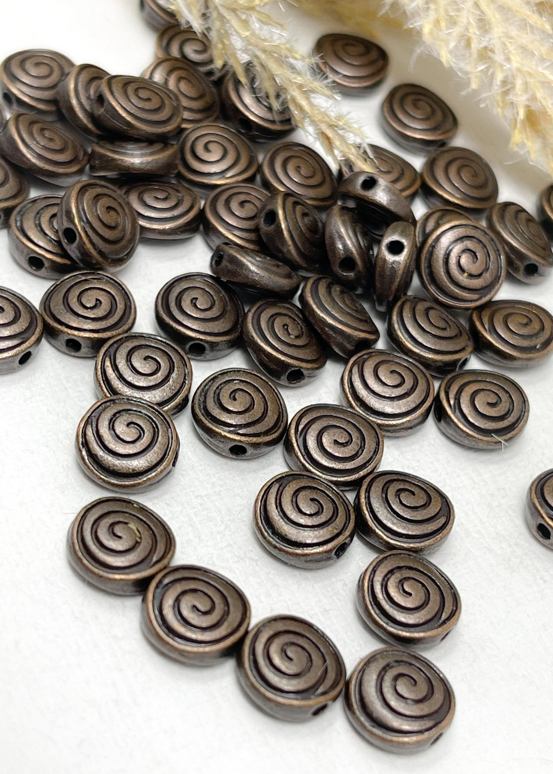 24 Copper Metal Spacer Beads With Swirl Helix Pattern, Copper Jewelry