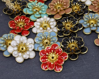 Engastes florales de latón esmaltado para cabujones - Bandeja para cabujones - Engastes florales esmaltados para joyería - Colores surtidos (5 unidades)