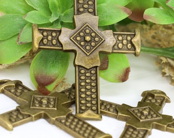 Bronze Cross Pendant – Antique Metal Charm for Religious Jewelry, Rosary Making, Christening & Baptism Gifts - Qty 1