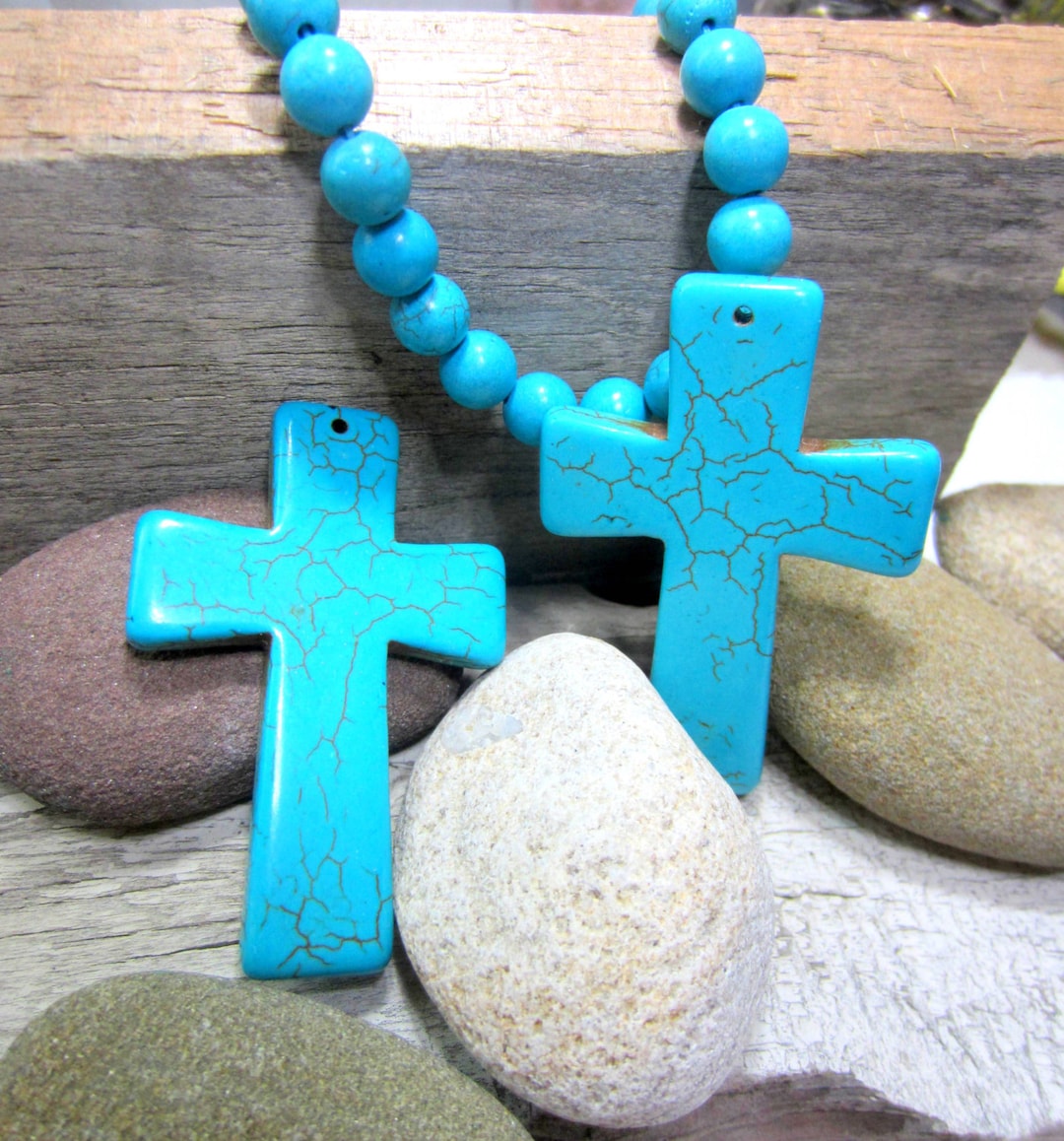 Turquoise Howlite Cross Pendants, 40x60mm Southwestern Style Jewelry ...