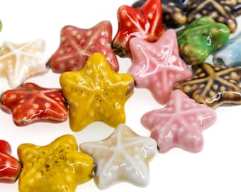Handmade Porcelain Starfish Beads, Ceramic Starfish Beads, Mixed Color Beach Beads, Coastal Jewelry Supplies, Sea Life Beads