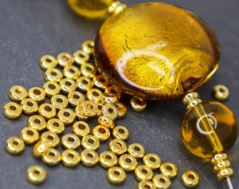 Spacer beads gold beads metal diy jewelry supply gold spacer beads accent beads 4mm x 2mm rondelle beads Qty 100