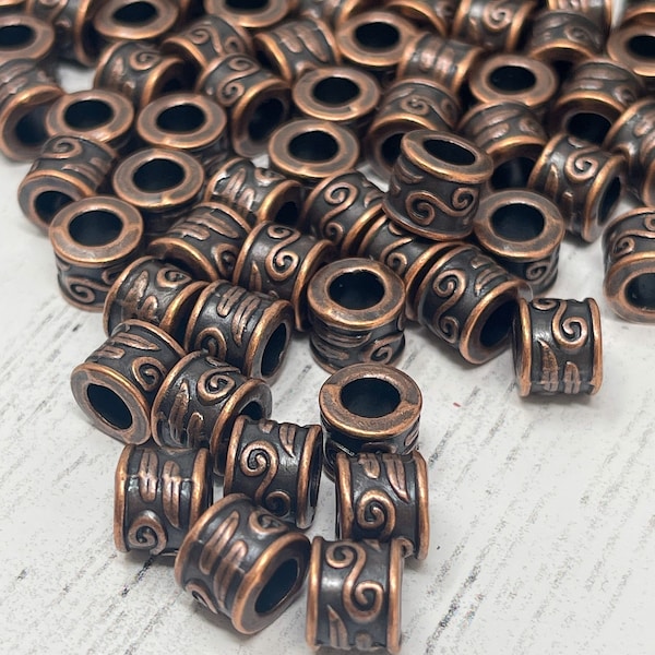 18 Large Hole Copper Tube Bead, Red Copper Spacer Beads for Jewelry, Macramé, and More