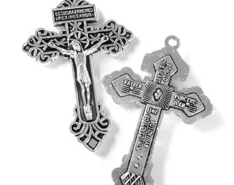 Dijes de crucifijo de plata, colgante de plata antigua, cruz de metal, 34 mm x 52 mm, cantidad 3