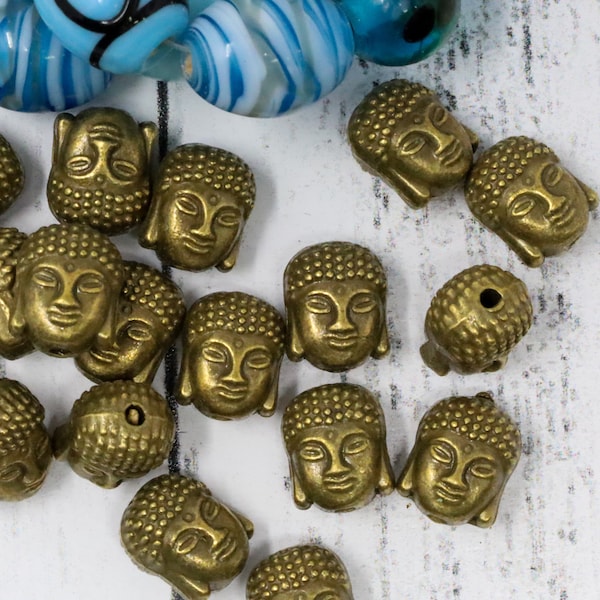 12 Brass Buddha Head Beads, Spiritual Jewelry Charms, Jewelry Making