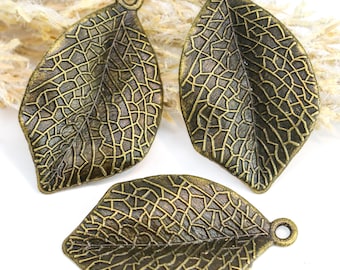 Pendentifs à breloque feuille en bronze antique - Fournitures pour bijoux en métal 33 x 20 mm, pendentifs inspirés de la nature, quantité 12
