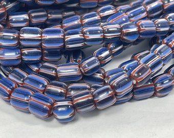 ⭐︎Bead⭐︎ 40 Handmade Venetian Glass Beads Chevron Style Navy Blue