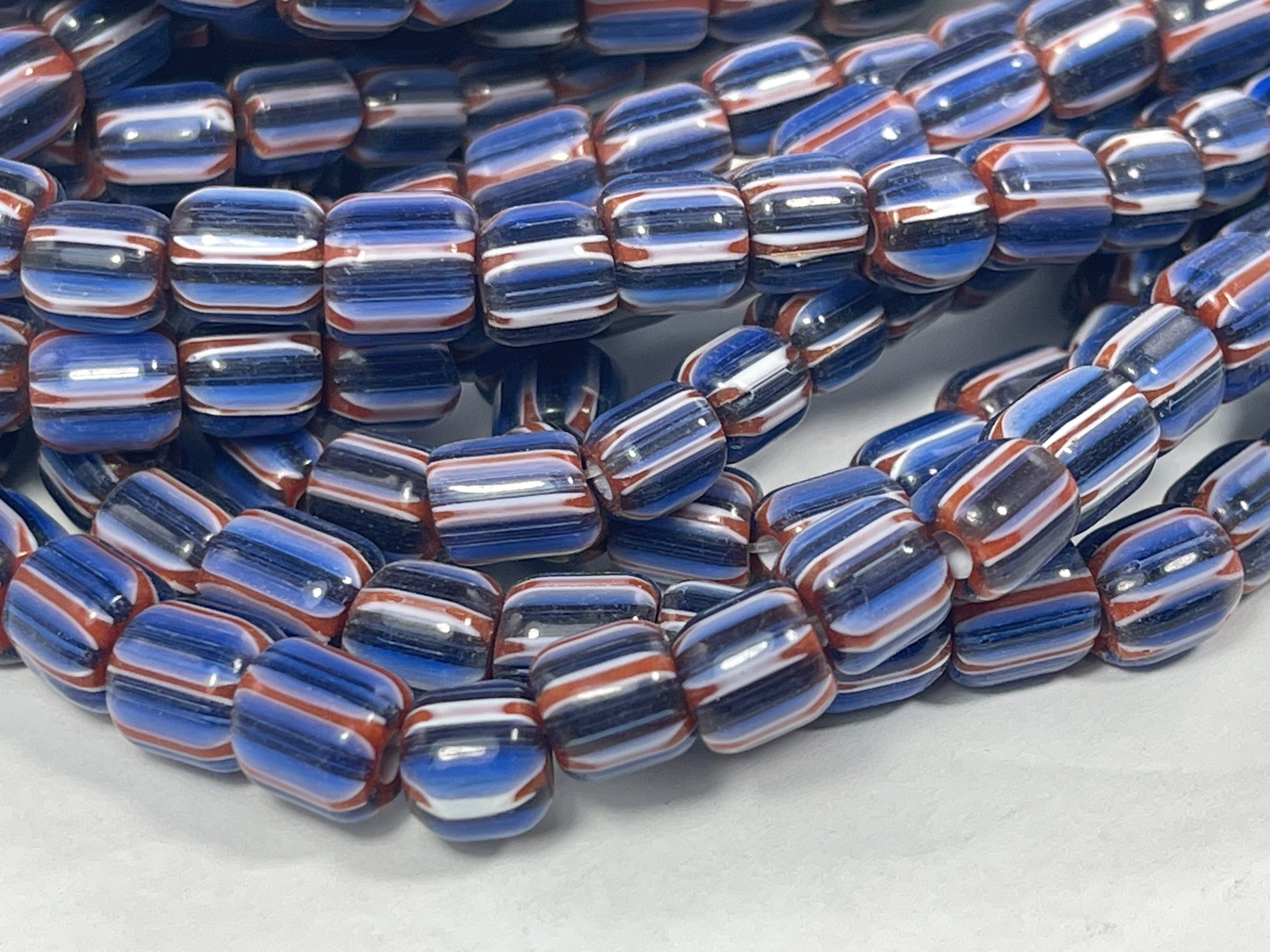 ⭐︎Bead⭐︎ 40 Handmade Venetian Glass Beads Chevron Style Navy Blue
