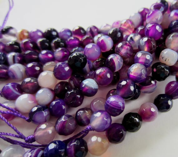 1 Strand 6mm Purple Agate Beads Faceted Gemstone Beads Full Strand