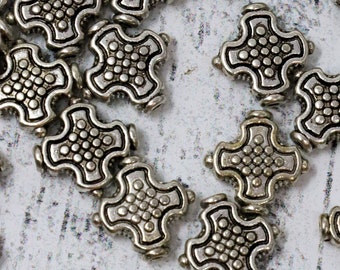 24 Antique Silver Flat Cross Spacer Beads, Metal Spacer Beads, DIY Jewelry Supplies