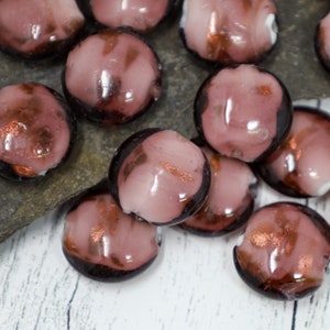 12 Lavender and Pink Lampwork Beads with Gold Leaf Accents, Lampwork Spacer Beads, Jewelry Findings, Jewelry Supplies