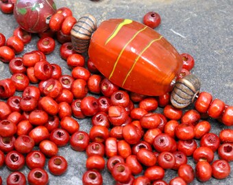 Tomatenrote Holzrondelle Perlen, gefärbte Holzperlen, Holzperlen, Schmuckherstellung Menge 100